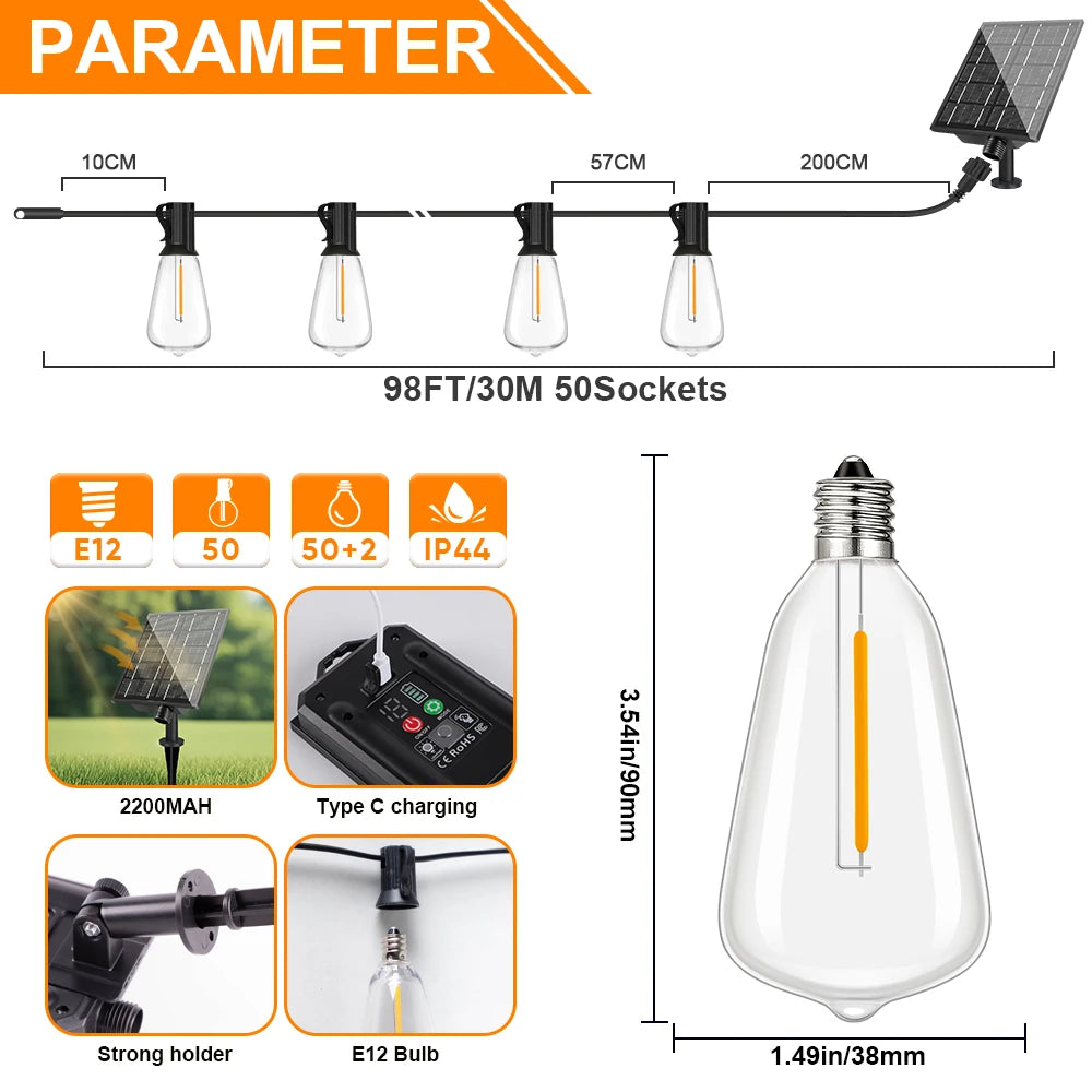 ST38 solar outdoor string lights