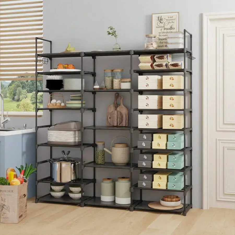 9-Tier Slim Kitchen Storage Rack with Hooks