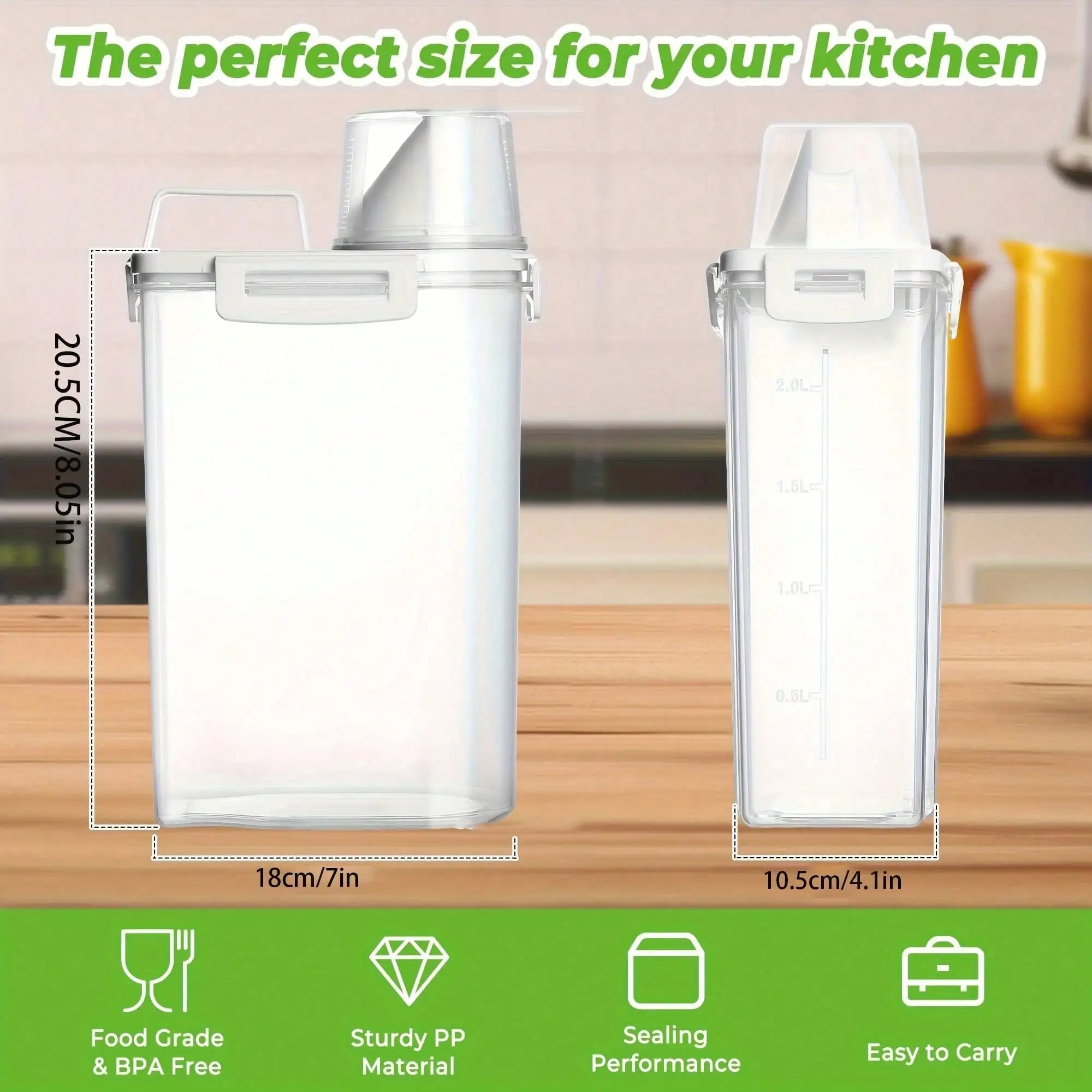 Alternate measurement graphic for the rectangular dry food storage container