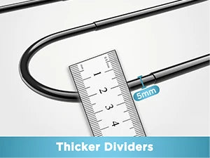 Close-up measurement of a black removable cookware divider