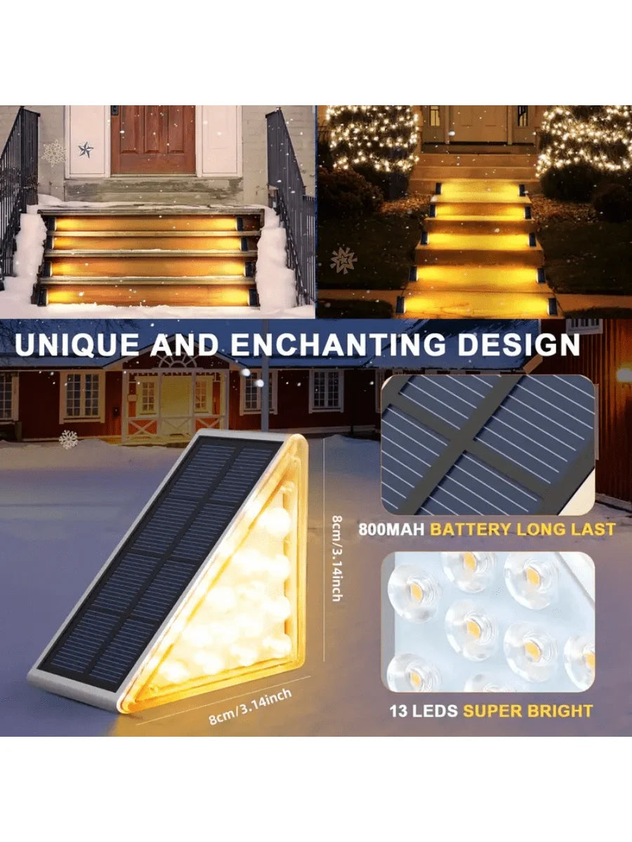 Solar triangular step lights for outdoor stairs and fences