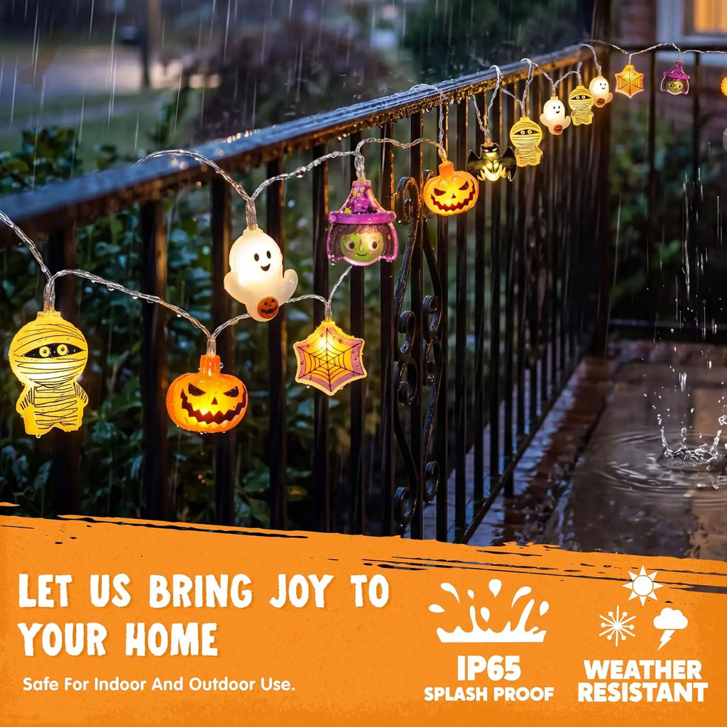 30 LED Halloween ghost and pumpkin string lights for indoor and outdoor decor