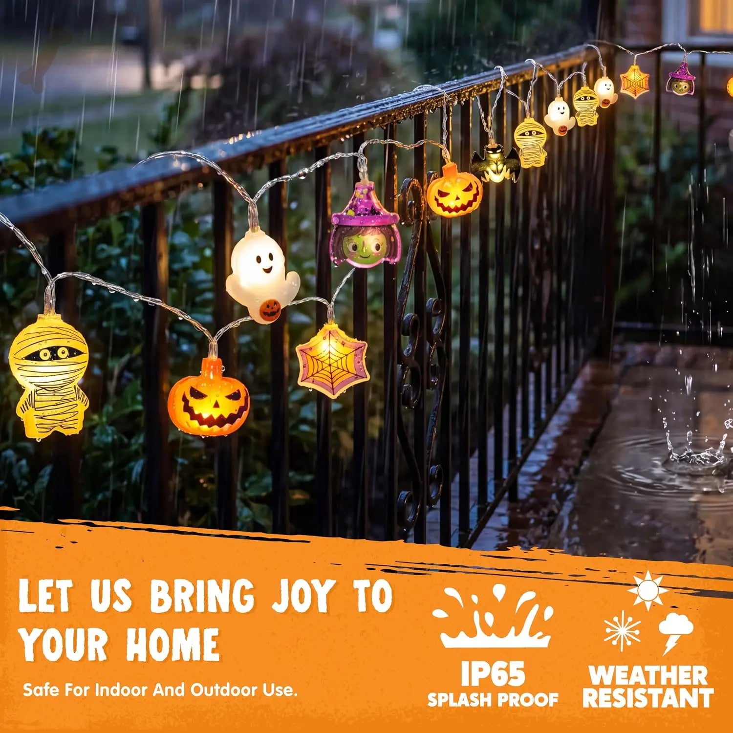 30 LED Halloween ghost and pumpkin string lights for indoor and outdoor decor