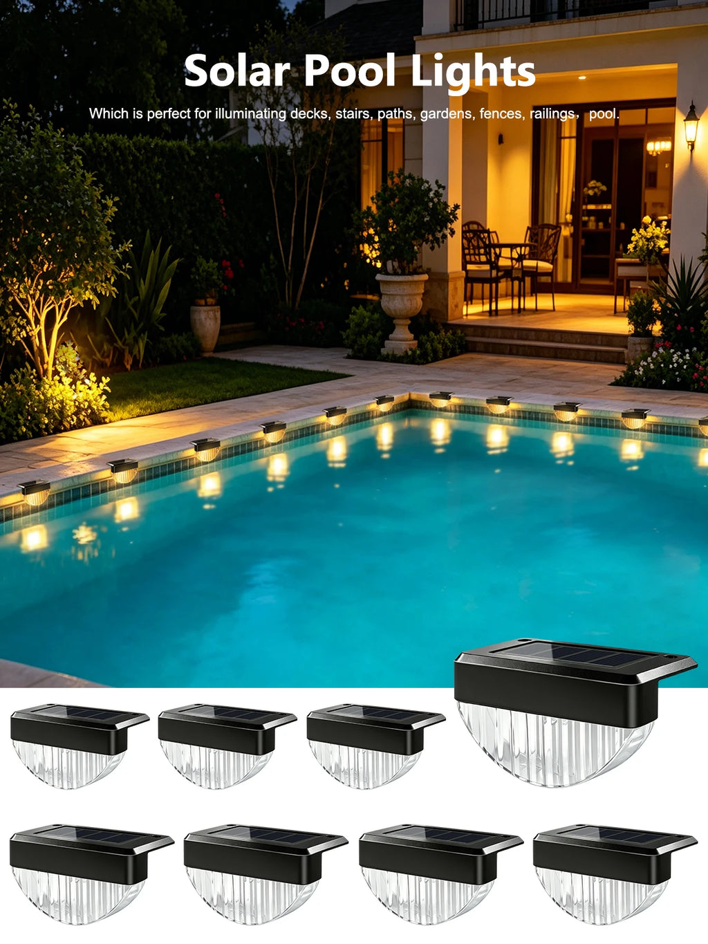 Solar Deck Lights Outdoor, 8 or 16 Pack Warm White Step Lights