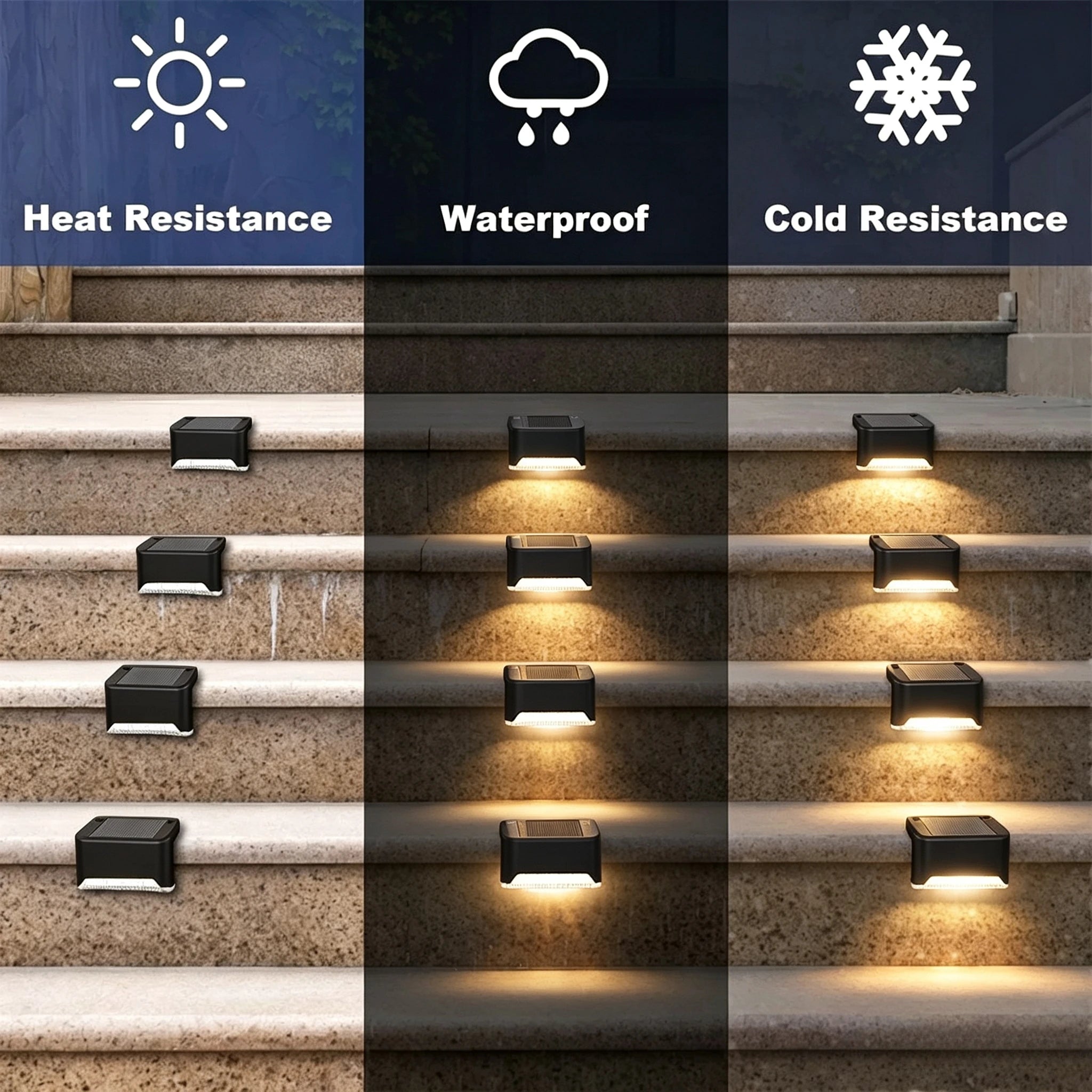Solar step light outdoor deck and stair lighting, warm white LED, 7