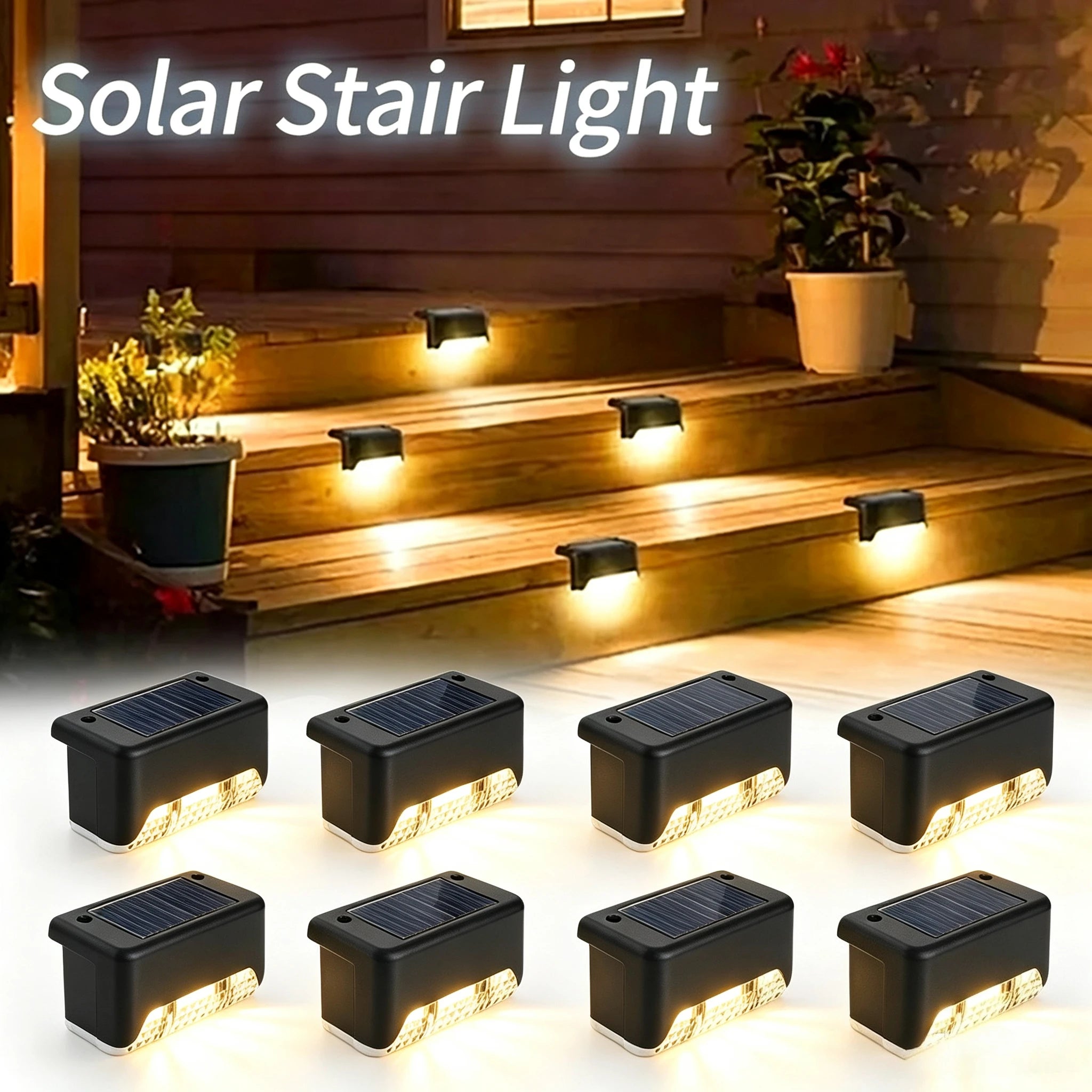 Solar step light outdoor deck and stair lighting, warm white LED, 5