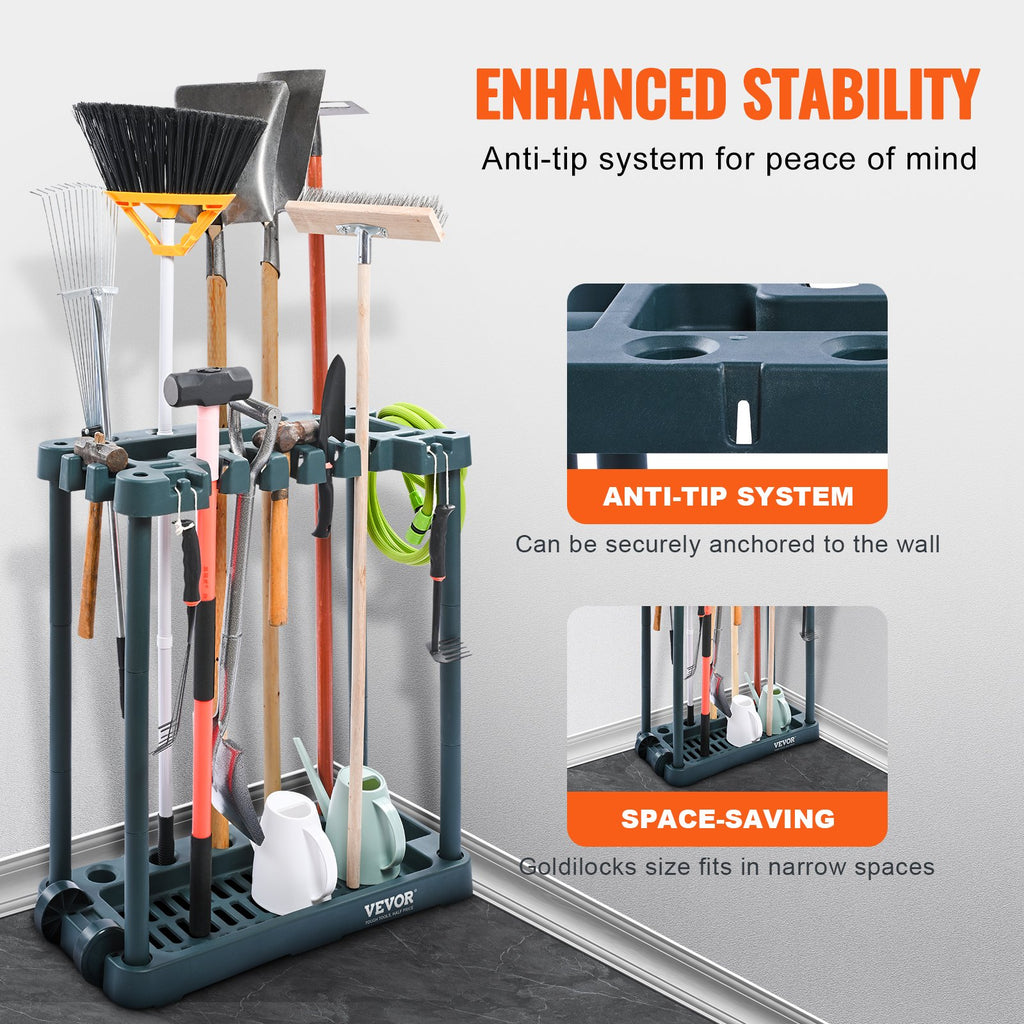 VEVOR 10-slot garden tool organizer rack with wheels