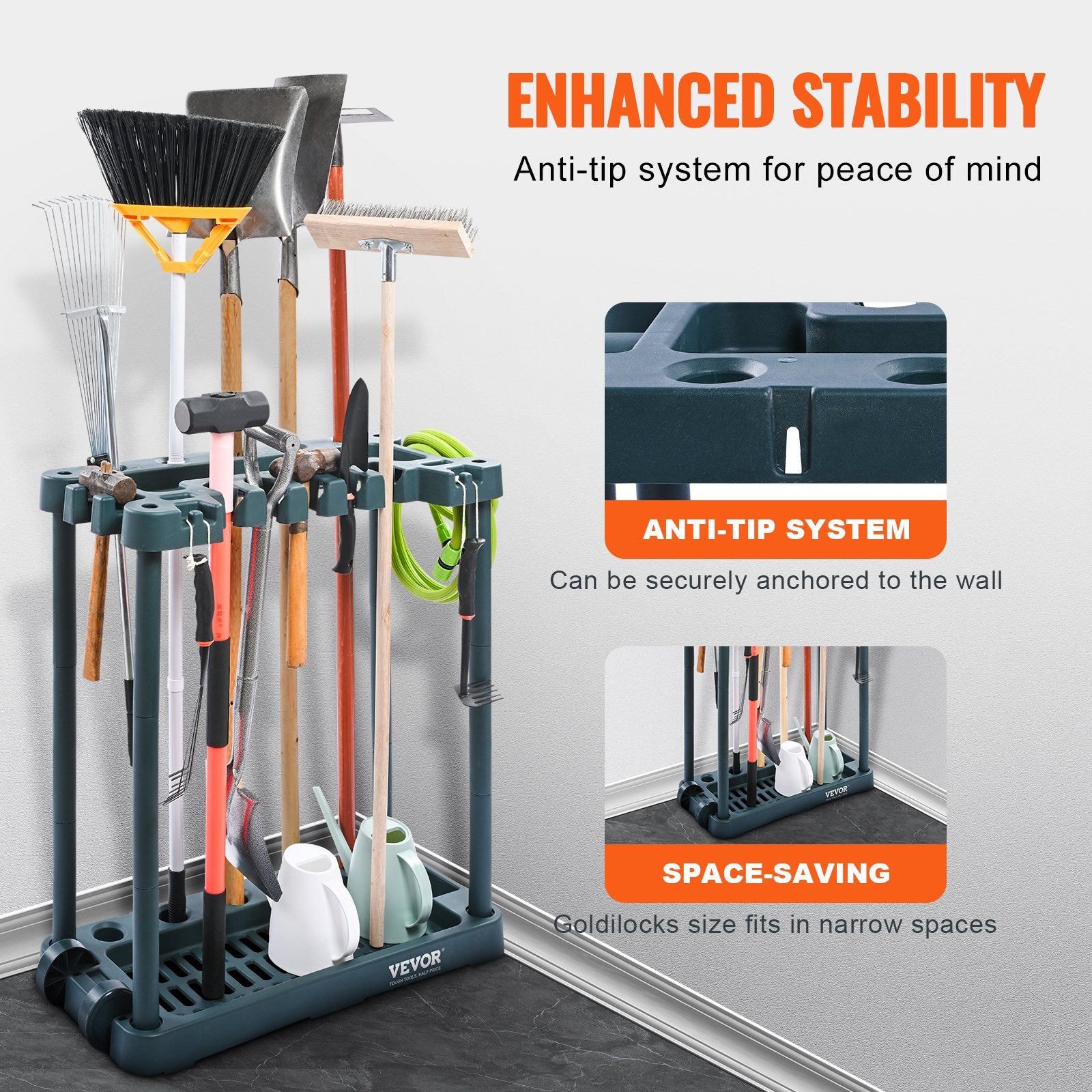VEVOR 10-slot garden tool organizer rack with wheels