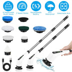 Electric spin scrubber with 8 brush heads and extendable arm