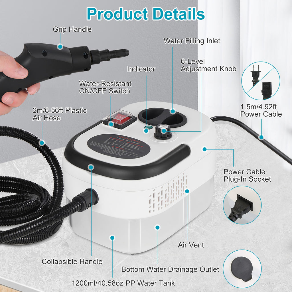 2500W handheld steam cleaner with 9-piece attachment kit