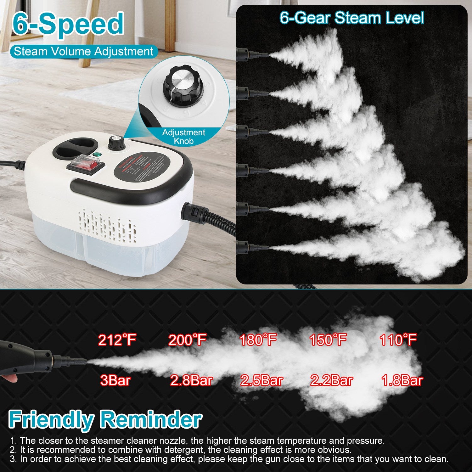 2500W handheld steam cleaner with 9-piece attachment kit