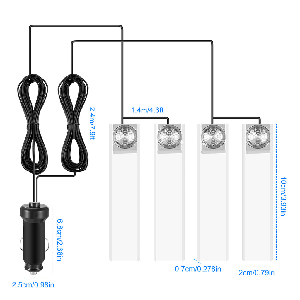4-piece blue car interior LED atmosphere light kit