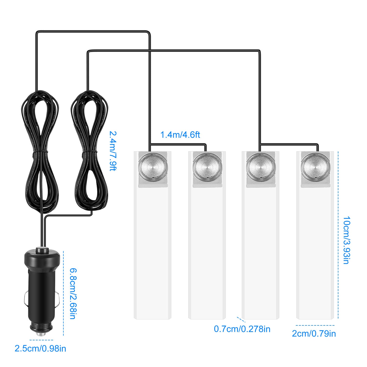 4-piece blue car interior LED atmosphere light kit