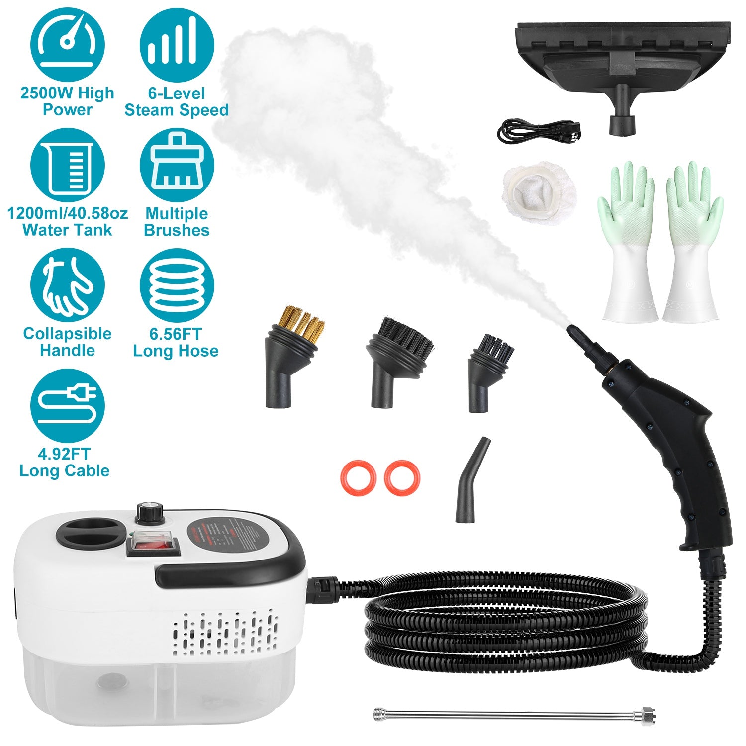 2500W handheld steam cleaner with 9-piece attachment kit