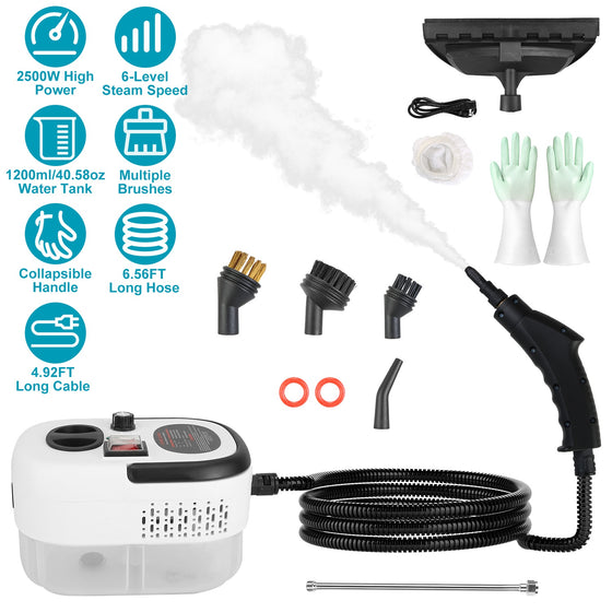 2500W handheld steam cleaner with 9-piece attachment kit