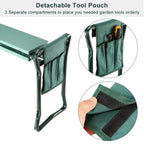 Foldable garden kneeler and seat with EVA cushion and tool pouch