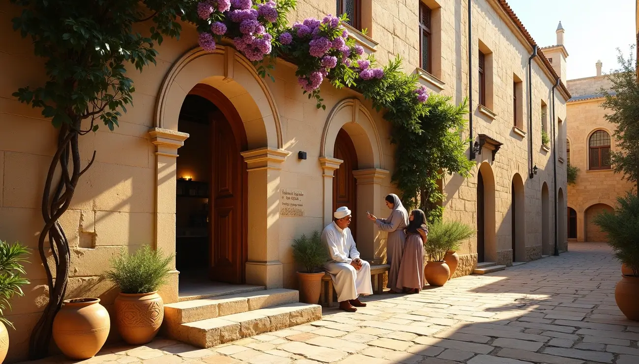 A family stands outside a historical building in Israel in a blog post about Beit Bart on Smart AI Gears.