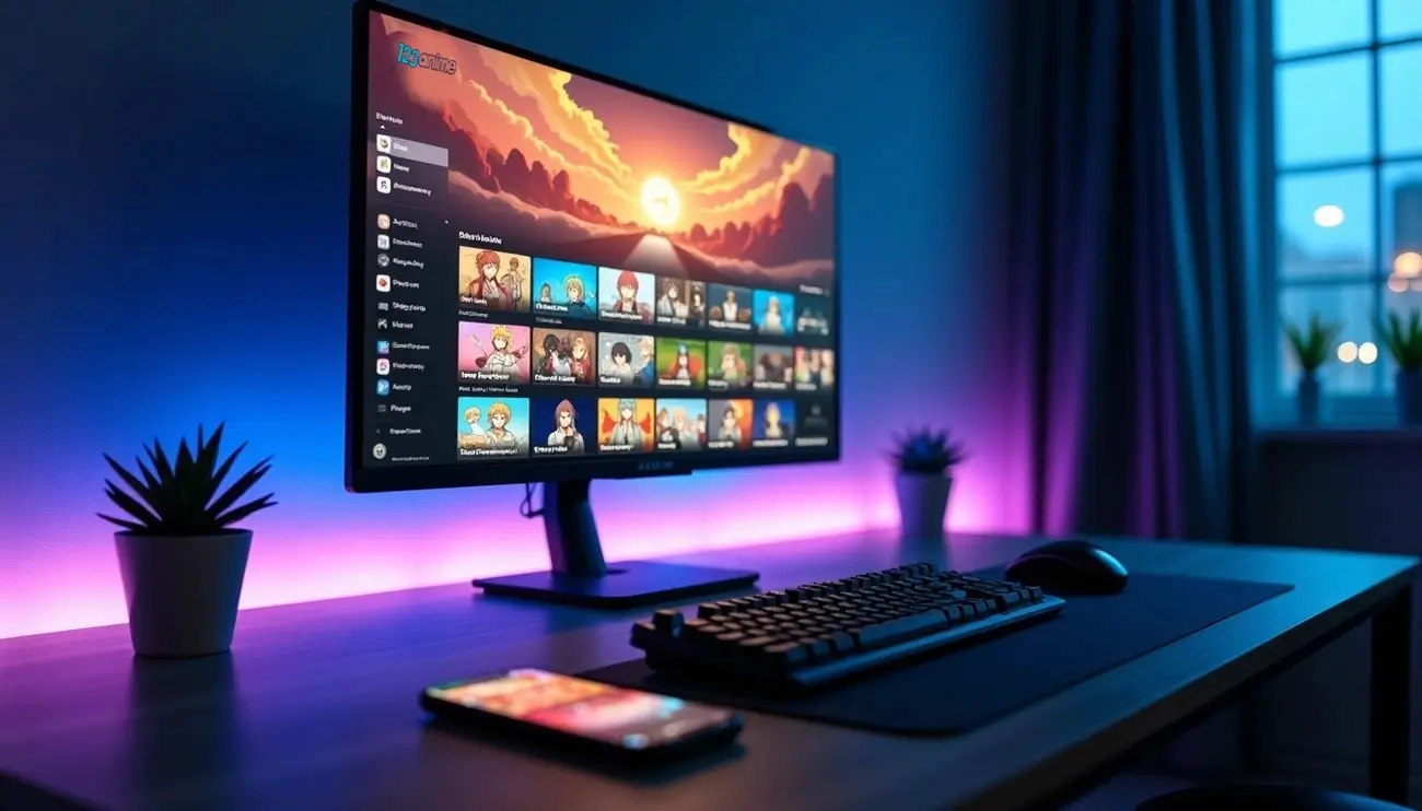 123 Anime streaming site on a desktop monitor, Zynqle