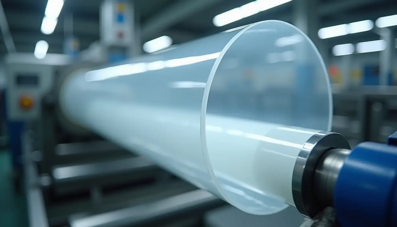 A close-up of a plastic film being blown on an industrial machine, illustrating the blow-up ratio process for Zynqle.