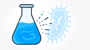 A symbolic image of blue medicine fighting a glowing bacterial cell. This visually explains how strepto penicillin works, a key topic on Zynqle.